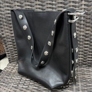 MADEWELL Black Studded Leather Shoulder Bag Bucket Tote